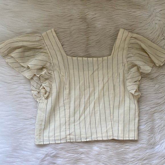 Zara Cream Pin Stripe Ruffle Button Front Crop Top Shirt - Picture 7 of 10